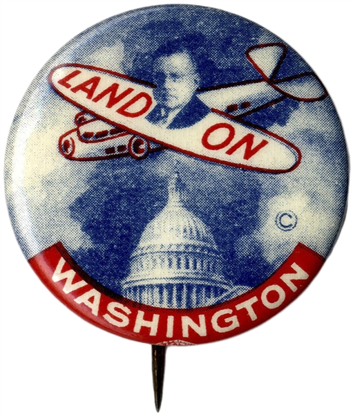 Alf Land On Washington Button for FDRs 1936 Republican Challenger -- Alf Landon -- Near Fine